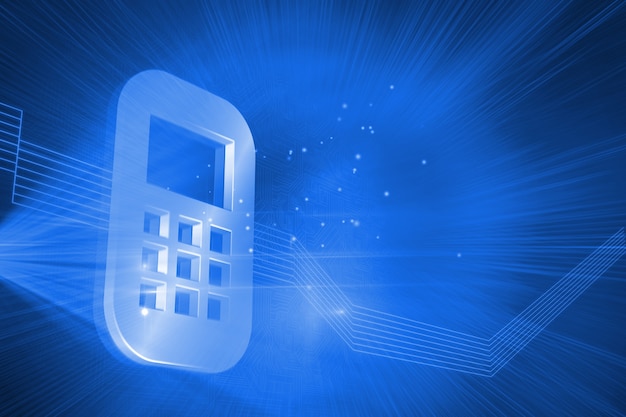 Glänzender Handy auf blauem Hintergrund