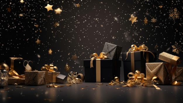 Glänzender Hintergrund mit Geschenkboxen Illustration AI GenerativexA