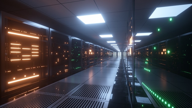 Glänzender Korridor der Big Data Server