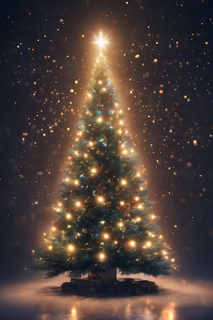 Glänzender Weihnachtsbaum mit Scheuklappen auf einem Hintergrund mit funkelnder Weihnachtstapete