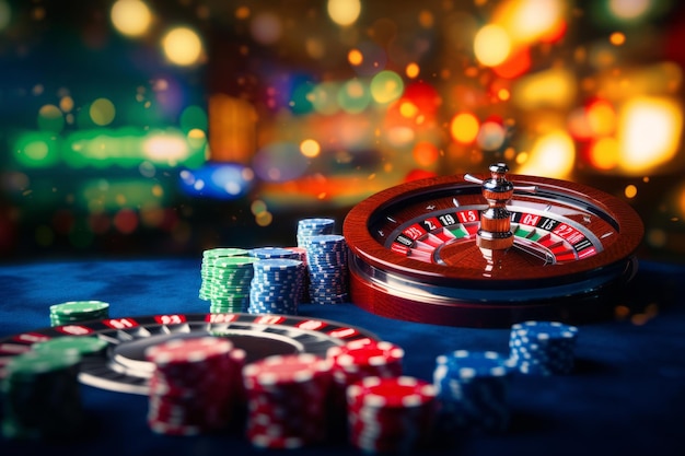 Glänzendes Casino-Roulette Ein fesselndes Bokeh-Hintergrund von Pokerchips