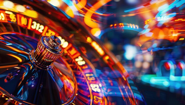 Glänzendes Casino-Roulette-Rad in Bewegung dynamisches und farbenfrohes Glücksspielkonzept