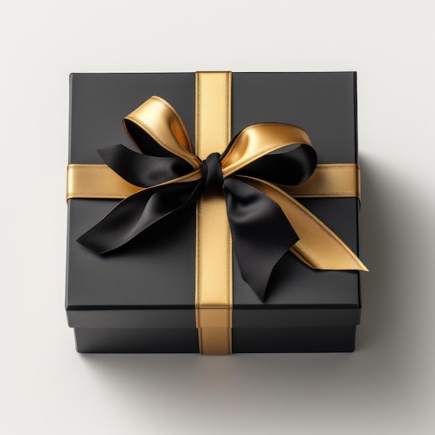 Glänzendes goldenes Band und Schleife auf der Geschenkbox Generative KI