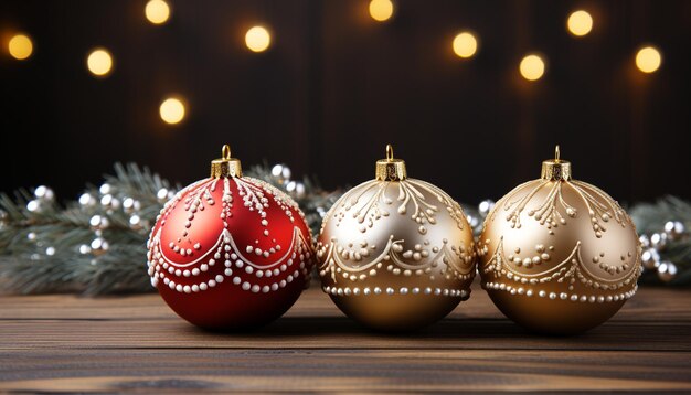 Foto glänzendes goldenes ornament beleuchtet die dunkle winternacht und schmückt den von ki erzeugten weihnachtsbaum