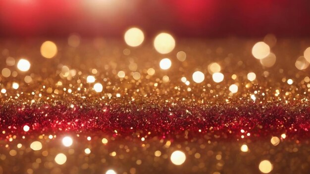 Glänzendes rotes Goldglitzer in abstraktem, defokussiertem Hintergrundraum für eine Kopie von Weihnachten und Neujahrstextur