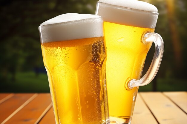 Gläser kaltes Bier mit Schaumpint von Original-Premium-Bier trinken Alkoholgeschmack und Feiertagsfeiern