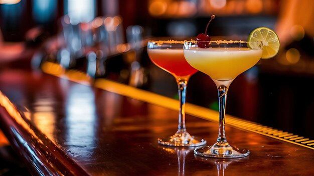 Gläser mit Cocktails auf dem Hintergrund einer Bar