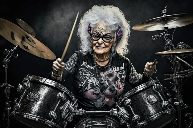 Glam rock anciana baterista glam metal ensayo de guitarra