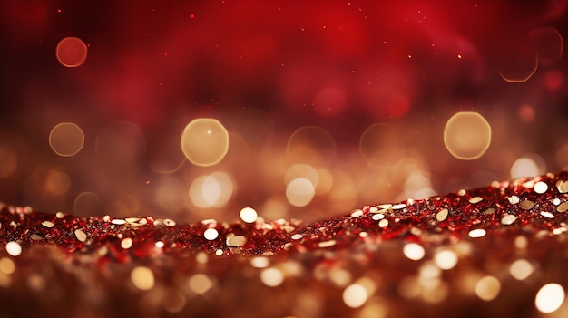 Glamour radiante vermelho e dourado brilho Bokeh textura de fundo