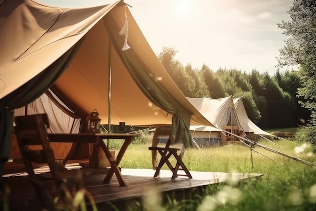 glamping en el hermoso campo IA generativa