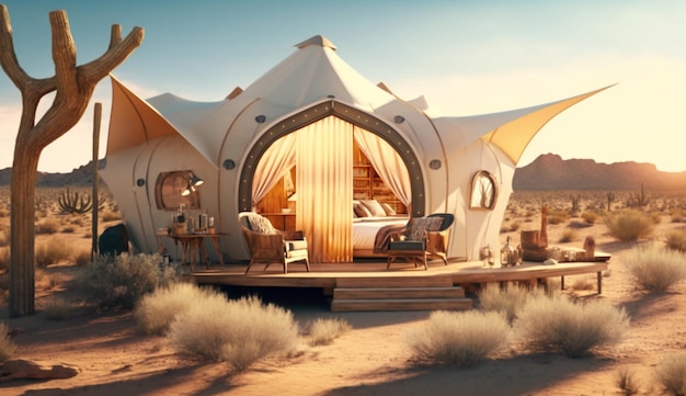 Glamping de lujo junto al desierto UHD 8k Generative Ai