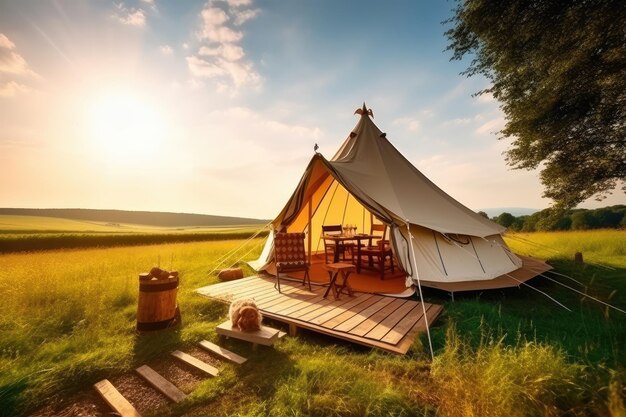 glamping na bela paisagem rural ilustração gerada por IA