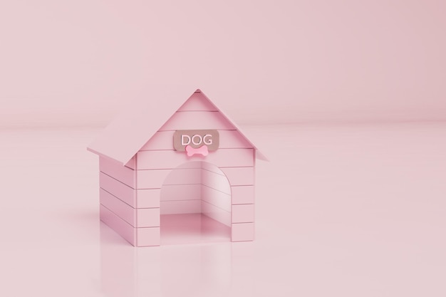 Una glamurosa caseta de perro rosa sobre un fondo rosa pastel copiar pegar copiar espacio 3D Render