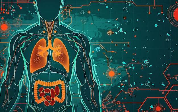 Las glándulas del cuerpo humano se centran en la glándula tiroidea Anatomía en un fondo médico simple y sencillo