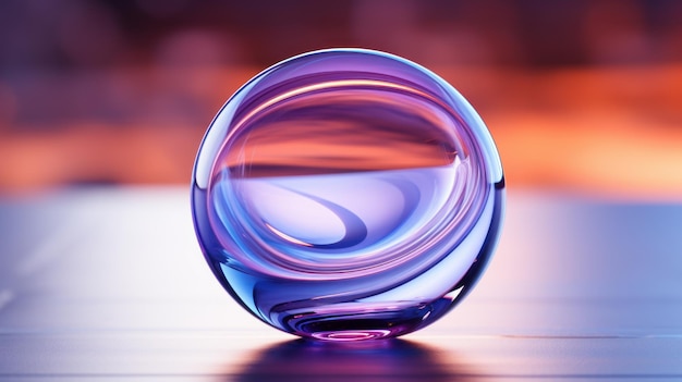 Glas-3D-Kugel auf abstraktem blau-lila gewelltem Hintergrund