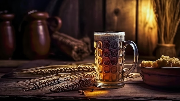Glas Bier auf einem Holztisch