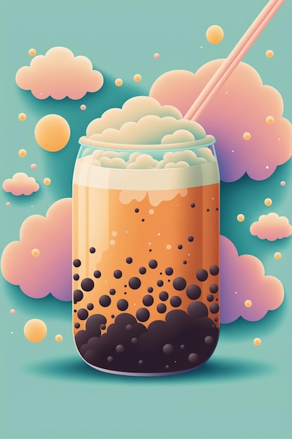 Glas Bubble Tea auf einem Tisch generative ai