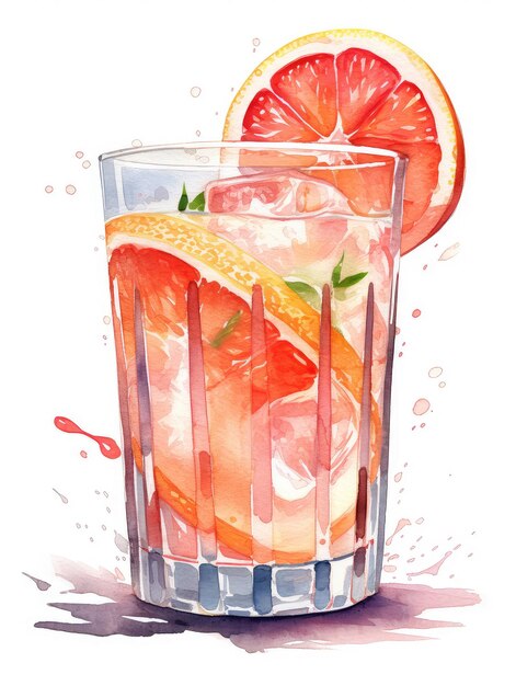 Glas Grapefruitsaft Aquarell-Illustration generativ