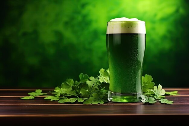 Foto glas grünes bier auf grünem hintergrund st. patrick konzept