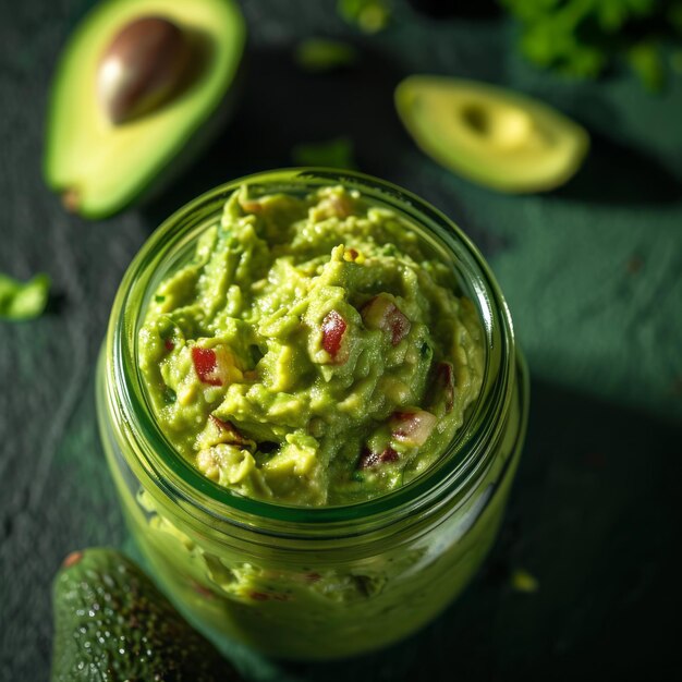 Glas Guacamole auf dem Tisch