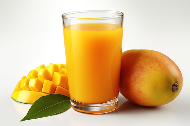 Glas Mangosaft und frische Mango