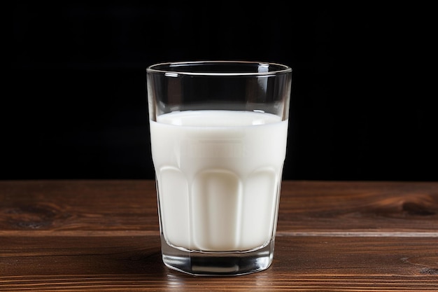 Foto glas milch auf schwarzem holzhintergrund