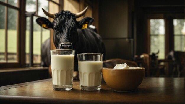 Foto glas milch und kuh