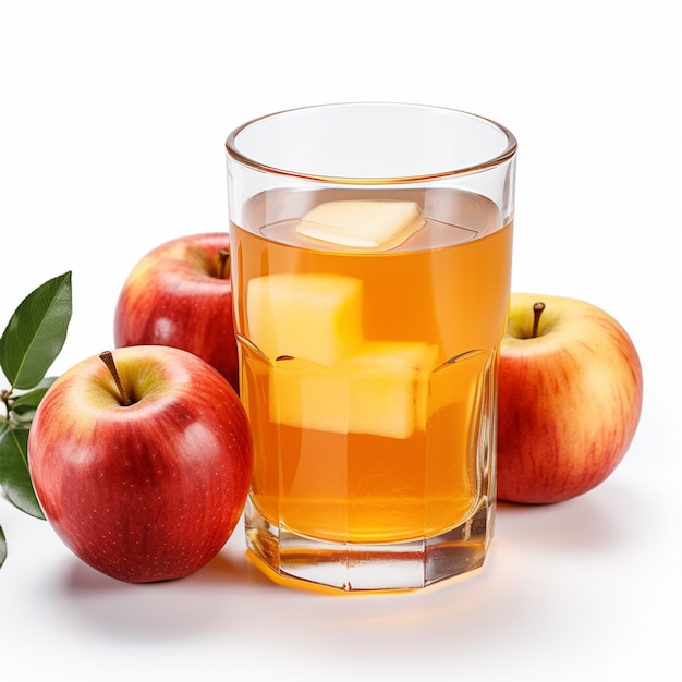 Glas mit frischem Apfelsaft auf weißem Hintergrund