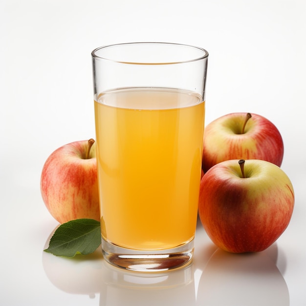 Glas mit frischem Apfelsaft auf weißem Hintergrund