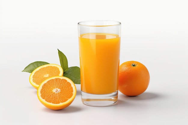 Glas Orangensaft und frische Orange