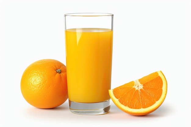 Glas Orangensaft und frische Orange