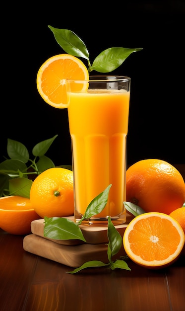 Glas Orangensaft und frische Orangen