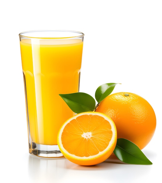 Foto glas orangensaft und orangen auf weißem hintergrund