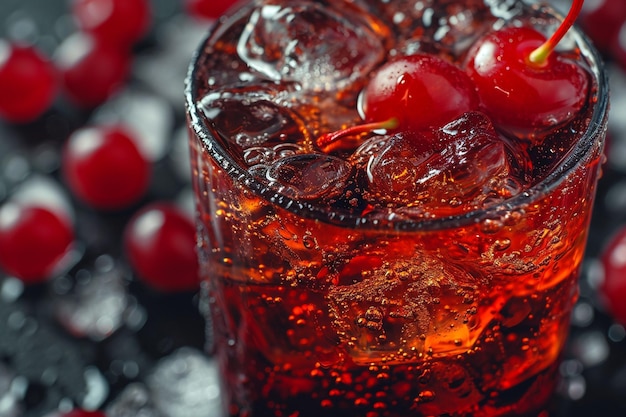 Glas rotes Soda-Getränk aus Kirschen