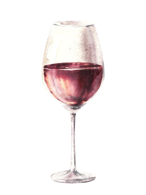 Glas Rotwein, Saft, Likör, Schnaps, Champagner, mit der Hand gezeichnete Aquarellillustration