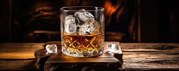 Glas Scotch-Whiskey in Glas und Eis auf dem Holztisch in der Bar Generative ai