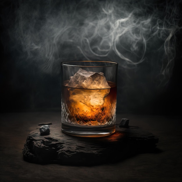 Glas Scotch Whisky und Eis Generative KI