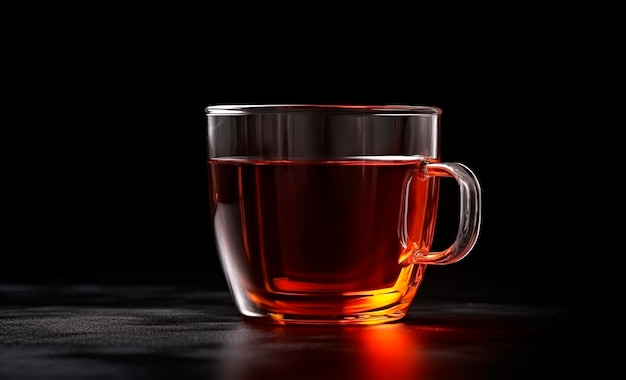 Glas Teekuppe auf schwarzem Hintergrund mit erzeugter Kopierfläche ai