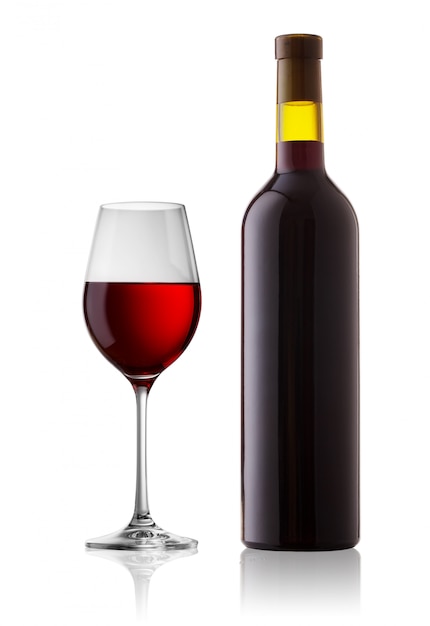 Glas und Flasche mit Rotwein