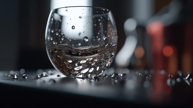 Glas Wasser auf dem Tisch mit generativen Spritzern