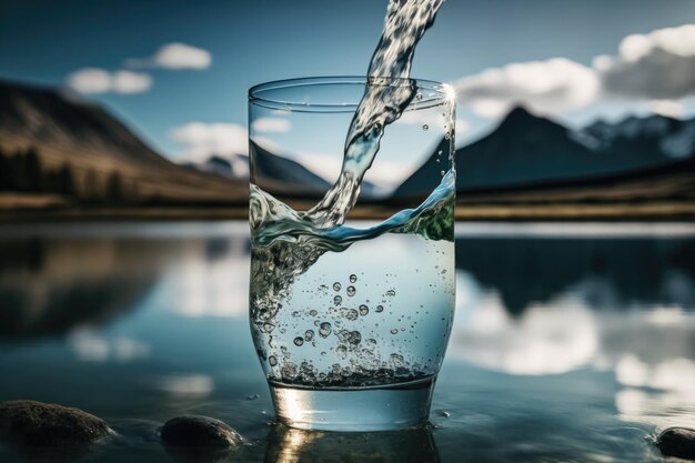 Glas Wasser auf einem Holztisch Generative KI