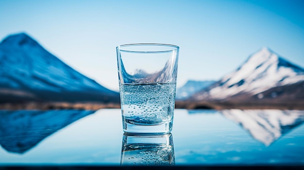 Glas Wasser mit Berghintergrund Generative KI