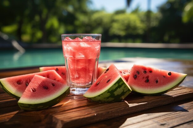 Foto glas wassermelonensaft für den pool-generator ia