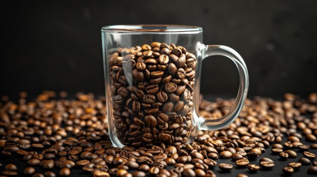 Foto glasbecher mit kaffeebohnen gefüllt