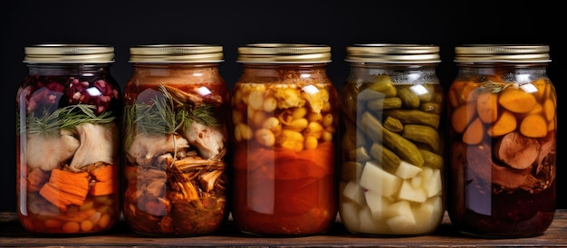 Glasbehälter, die mit verschiedenen Arten von Geflügelfleisch wie Gänse, Ente und Huhn gefüllt sind