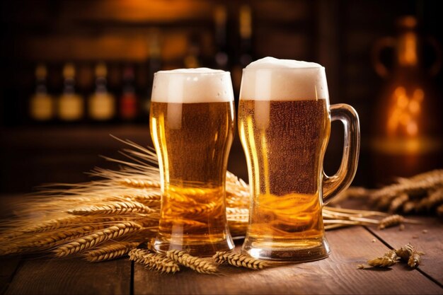 Foto glasbier pub getränk lager pint getränk schaum gold alkohol generative ki