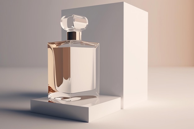 Glasflasche Parfüm auf weißem Podium Parfümvorlage im minimalistischen Stil Generative KI