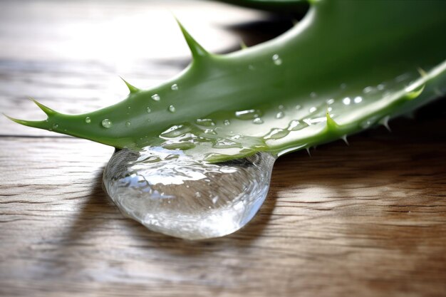 Glasgefäß mit Aloe-Vera-Saft und frischen Aloe-Vera-Blättern Generative KI