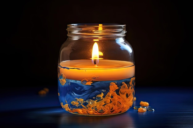 Glasgefäß mit brennender Kerze und schwebenden Duftschwaden