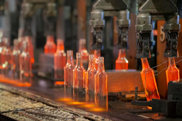 Glashütte Glasindustrie Der Prozess der Herstellung von Glasflaschen